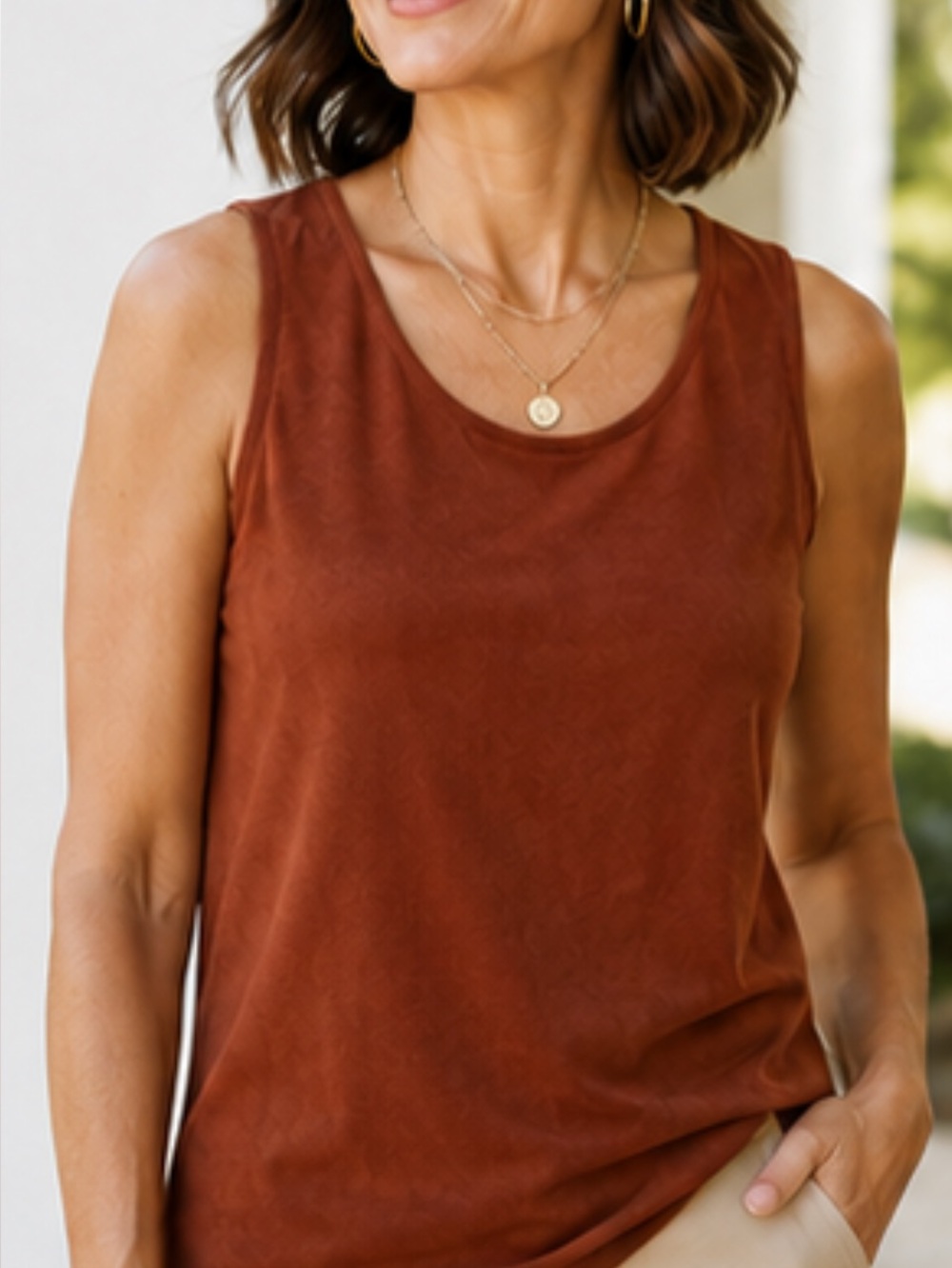 Chico's Rust Scoop Neck Travelers Tank in size 2 (12-14)